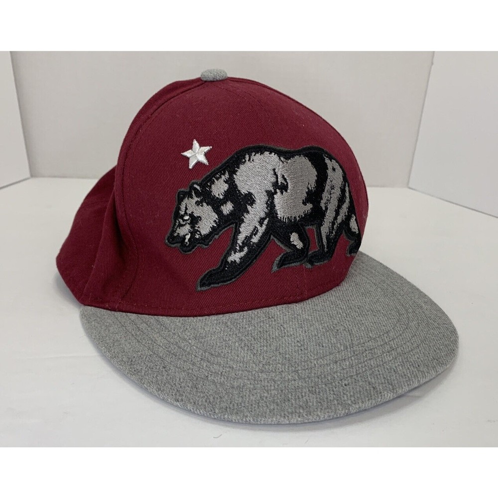 Sole Addiction Hat Men's Adjustable Snapback‎ Red Gray California Bear Flat Bill